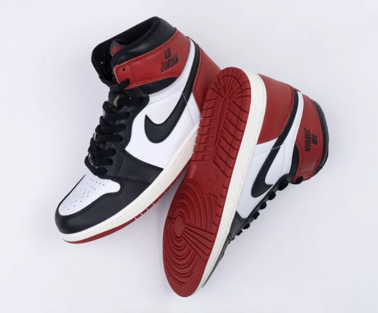 Red outsole white midsole of Black Toe Reimagined